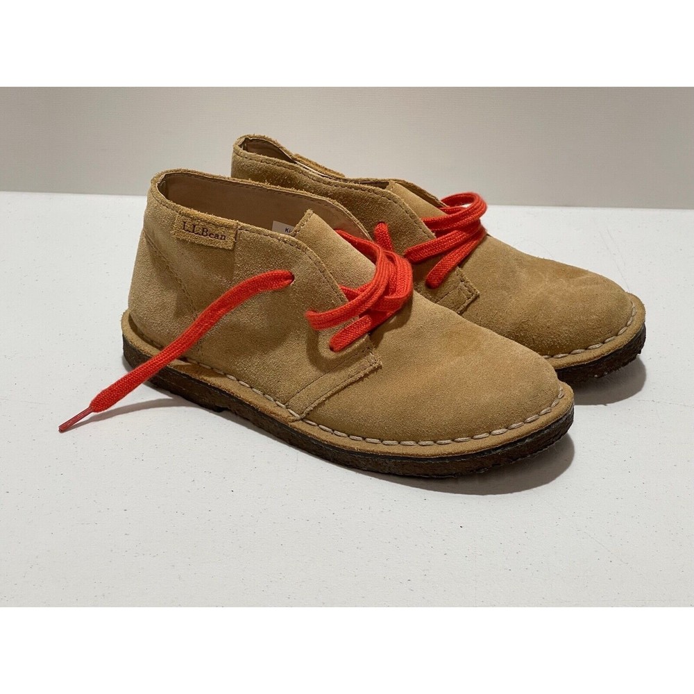 LL BEAN Kids Tan Suede Lace Up Chukka Oxford Shoes Size 13 Red Laces